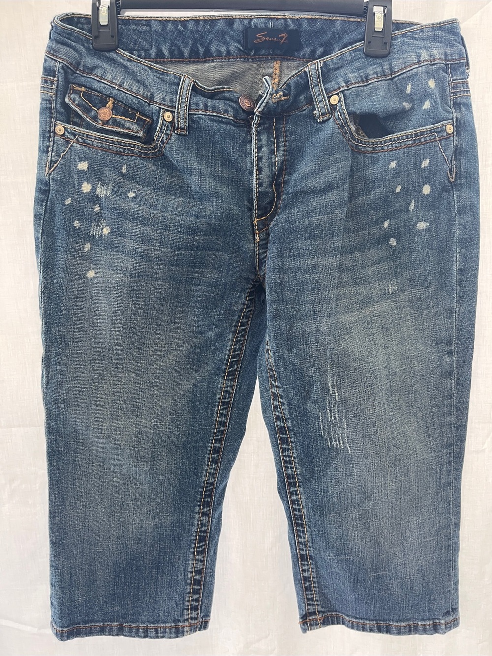 Seven7 Blue Distressed Ankle Crop Jeans